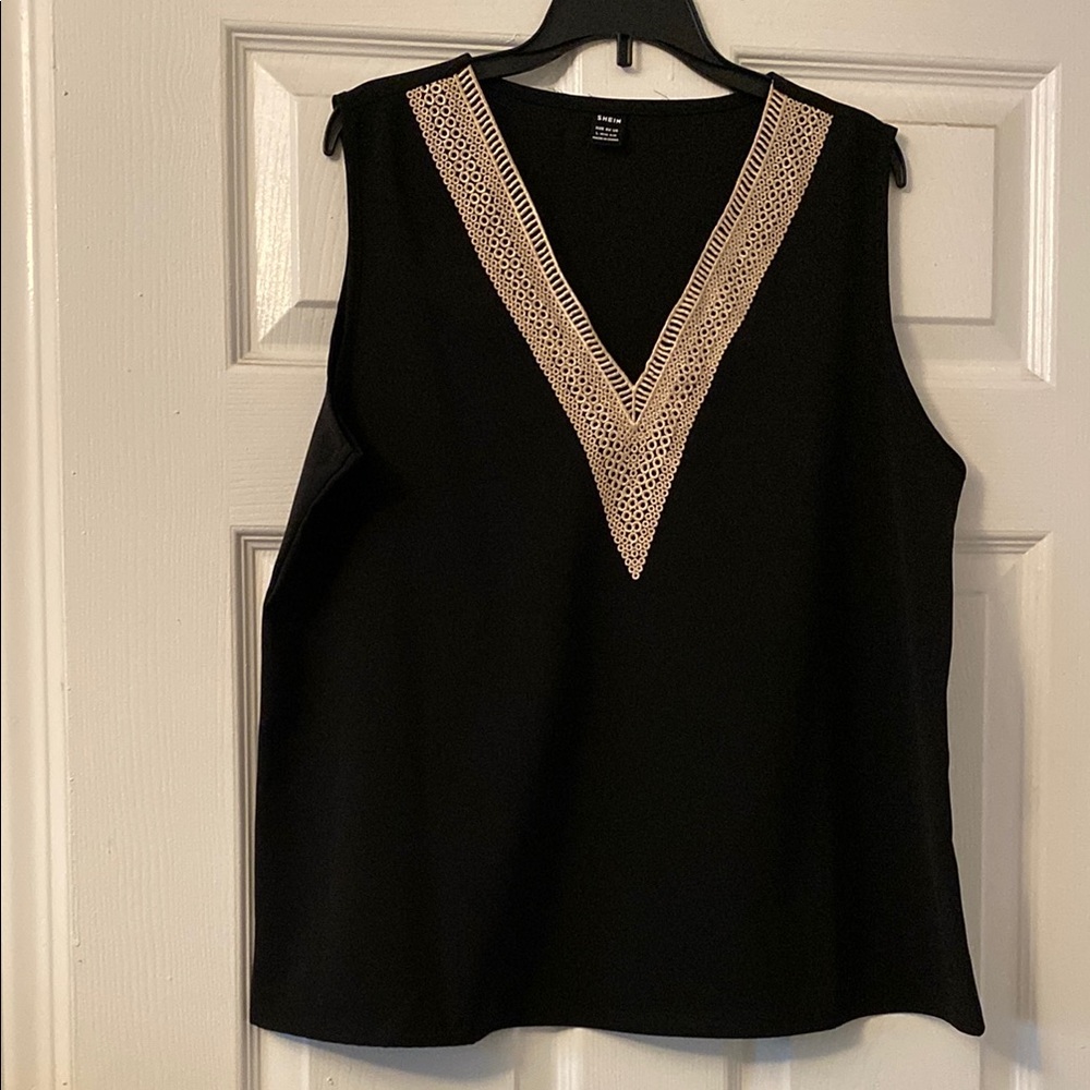 SHEIN Black and Cream Sleeveless Tank Top